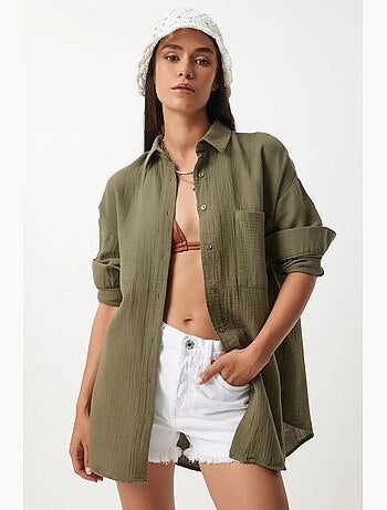 Camisa oversize de algodón texturizado con bolsillo istanbul