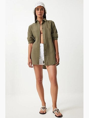 Camisa oversize de algodón texturizado con bolsillo istanbul