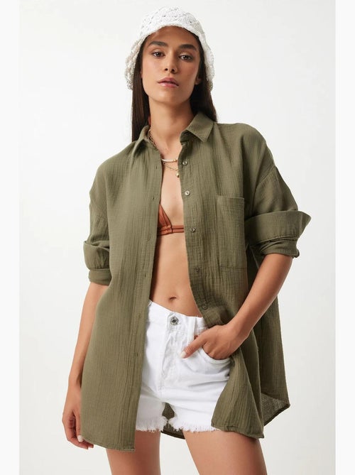 Camisa oversize de algodón texturizado con bolsillo istanbul - Kiabi Camisa oversize de algodón texturizado con bolsillo istanbul - Kiabi
