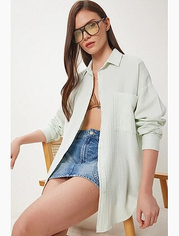 Camisa oversize de algodón texturizado con bolsillo istanbul