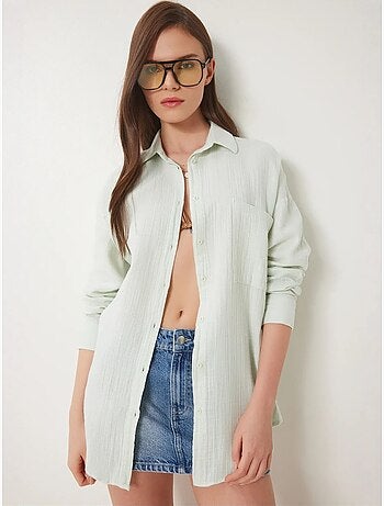 Camisa oversize de algodón texturizado con bolsillo istanbul