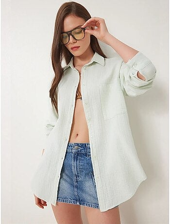 Camisa oversize de algodón texturizado con bolsillo istanbul