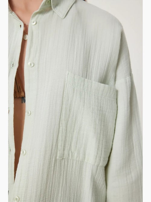 Camisa oversize de algodón texturizado con bolsillo istanbul - Kiabi Camisa oversize de algodón texturizado con bolsillo istanbul - Kiabi