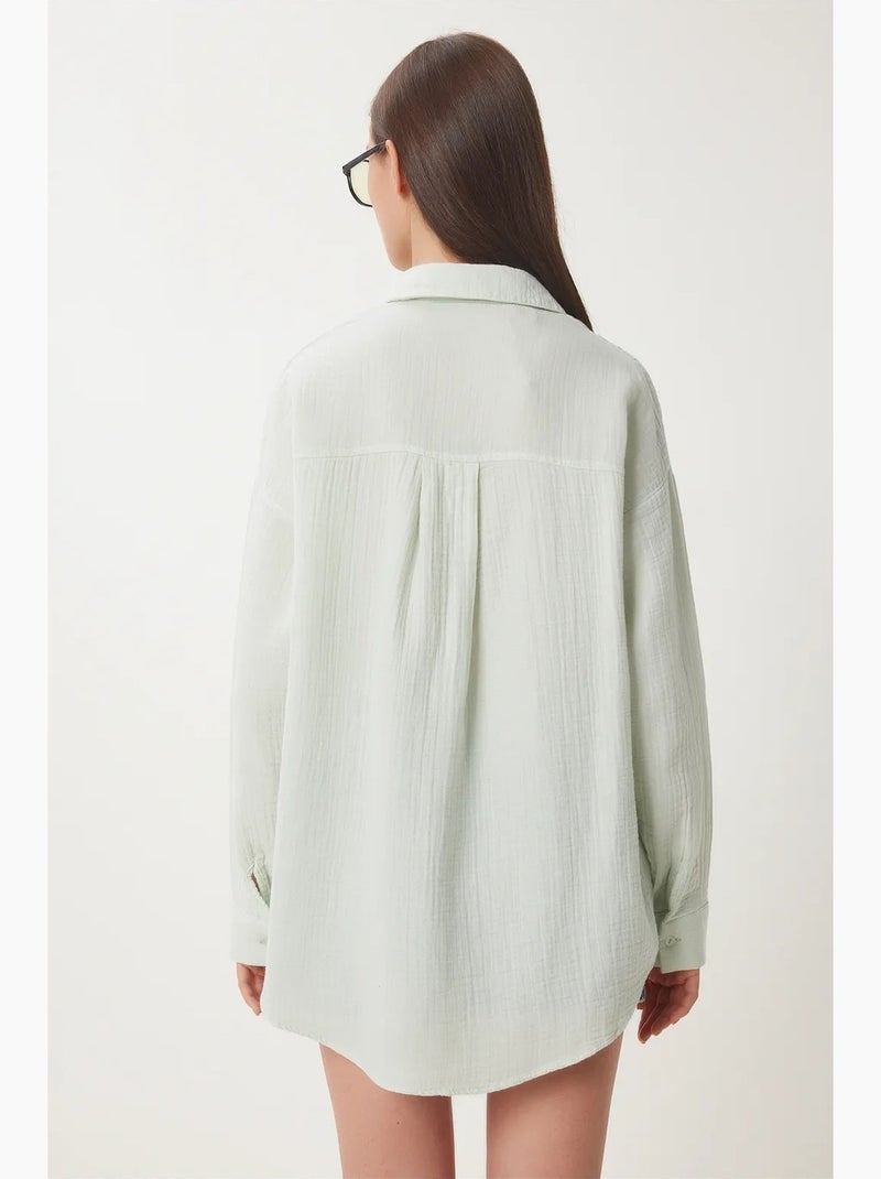 Camisa oversize de algodón texturizado con bolsillo istanbul Verde menta - Kiabi