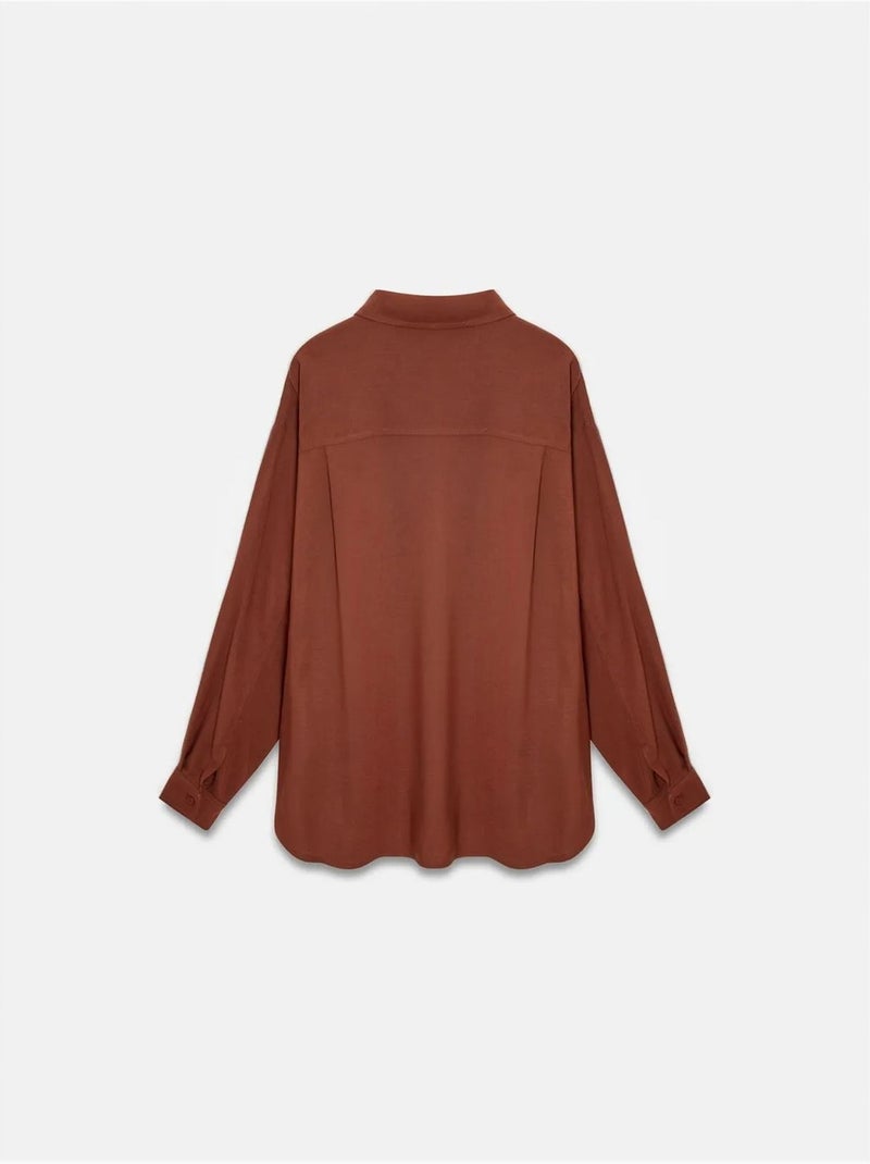 Camisa oversize de crepé con botones Terracota - Kiabi
