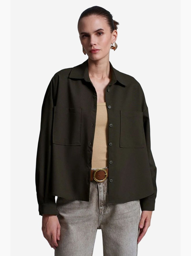 Camisa oversize de crepé con cierre de botones delantero dilvin Caqui - Kiabi