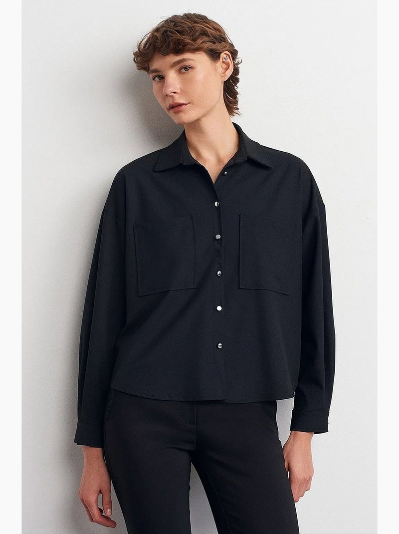 Camisa oversize de crepé con cierre de botones delantero dilvin Negro - Kiabi