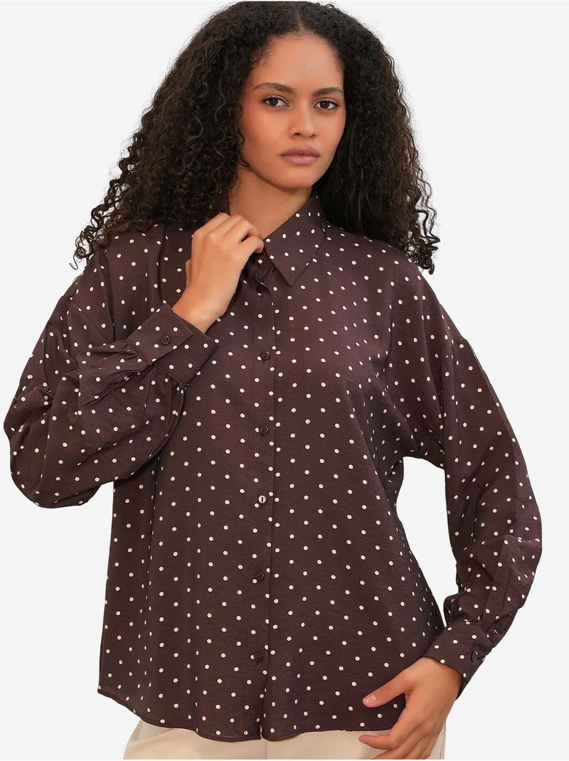 Camisa oversize de crepé con lunares bdart Marrón - Kiabi