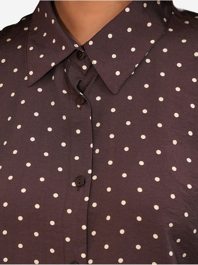 Camisa oversize de crepé con lunares bdart Marrón - Kiabi