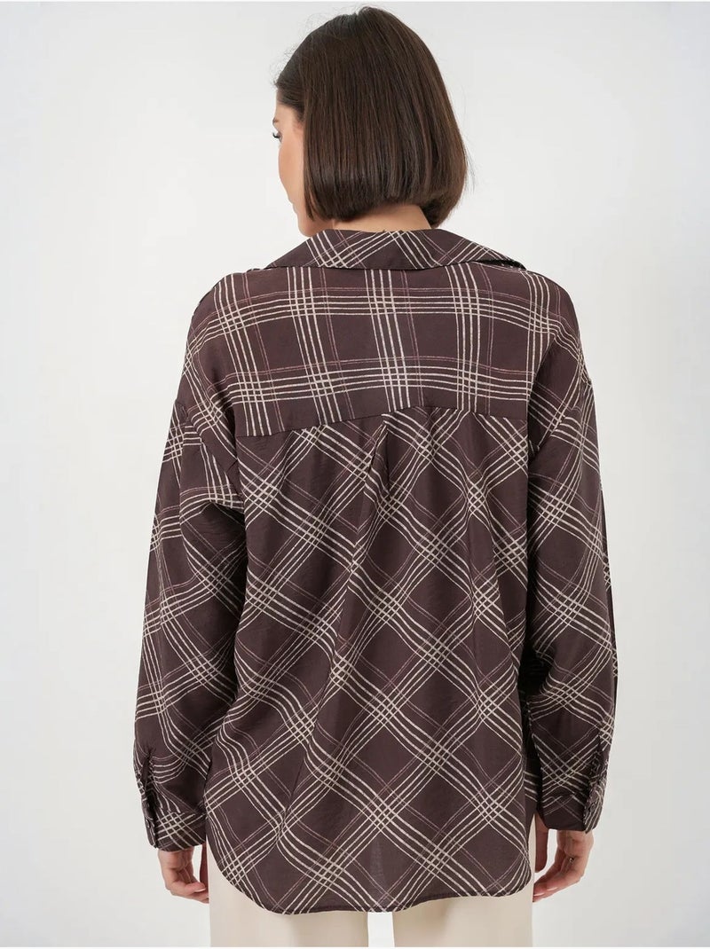 Camisa oversize de cuadros con botones bdart Marrón chocolate - Kiabi