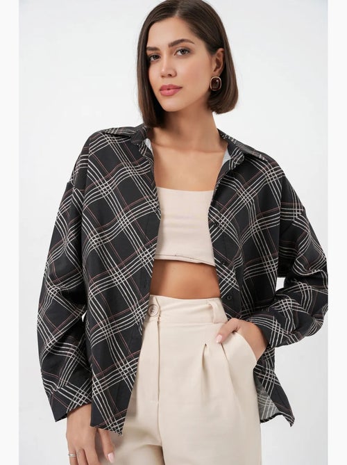 Camisa oversize de cuadros con botones bdart - Kiabi Camisa oversize de cuadros con botones bdart - Kiabi