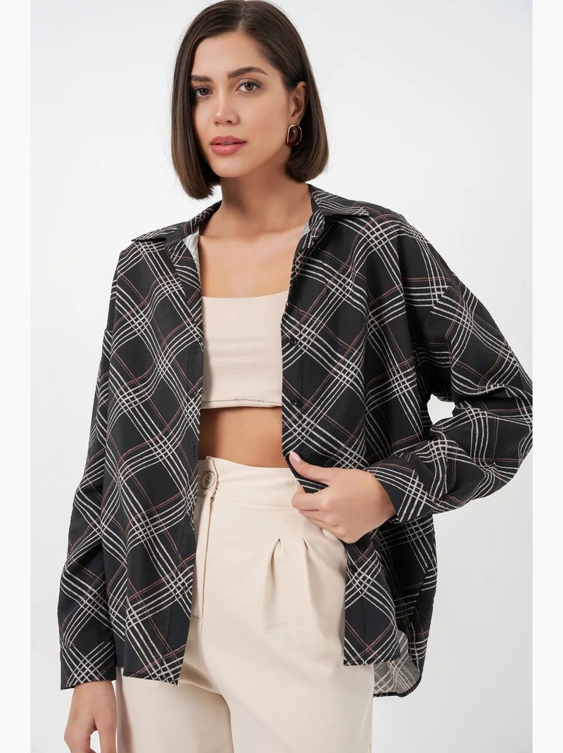 Camisa oversize de cuadros con botones bdart Negro - Kiabi