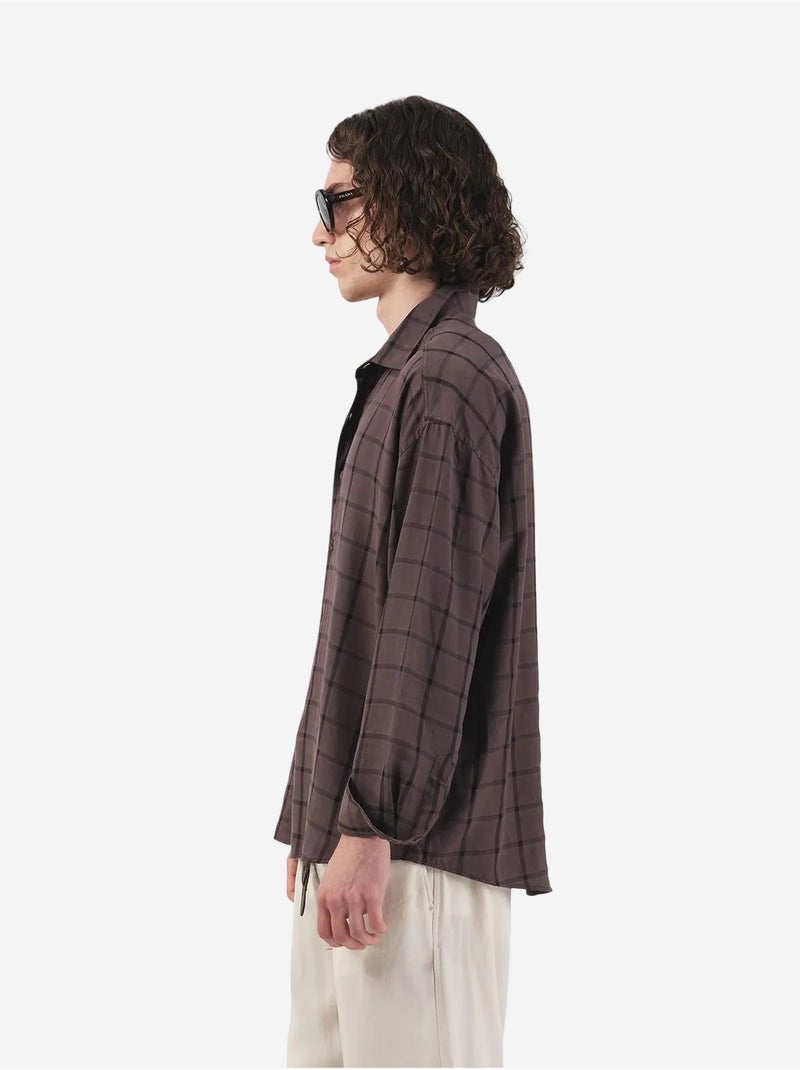 Camisa oversize de cuadros con botones giesto Marrón claro - Kiabi