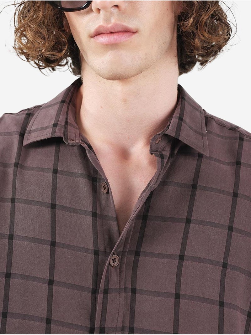 Camisa oversize de cuadros con botones giesto Marrón claro - Kiabi