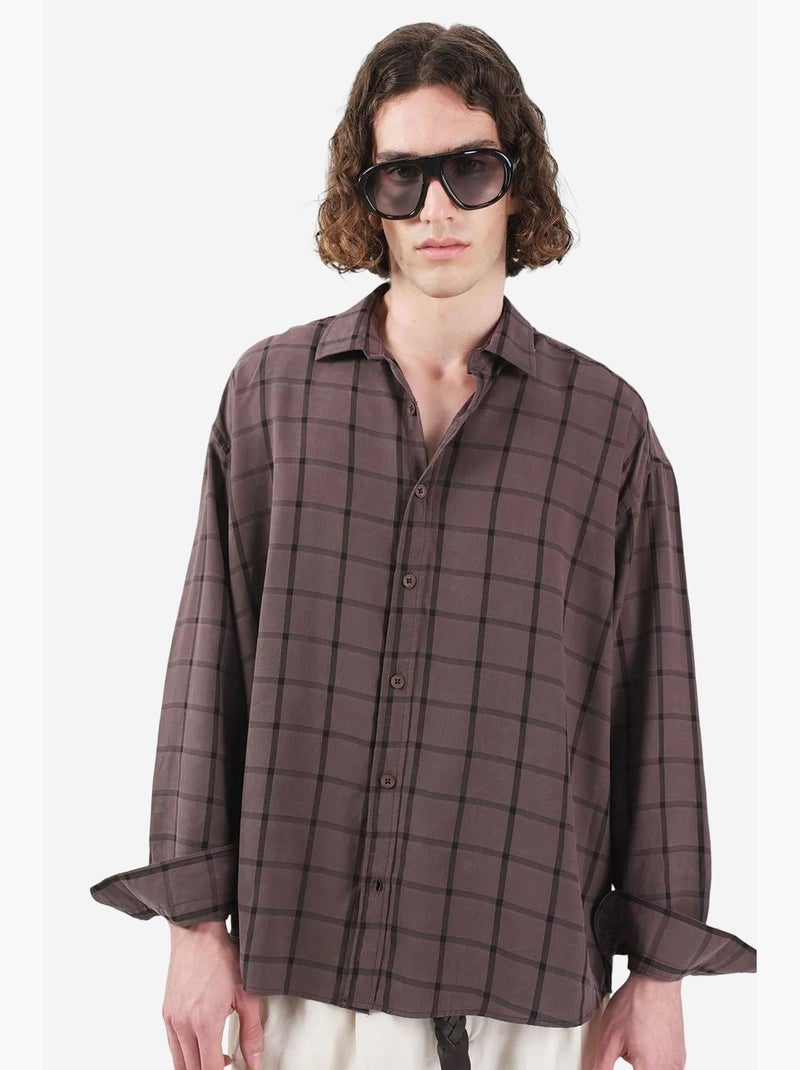 Camisa oversize de cuadros con botones giesto Marrón claro - Kiabi