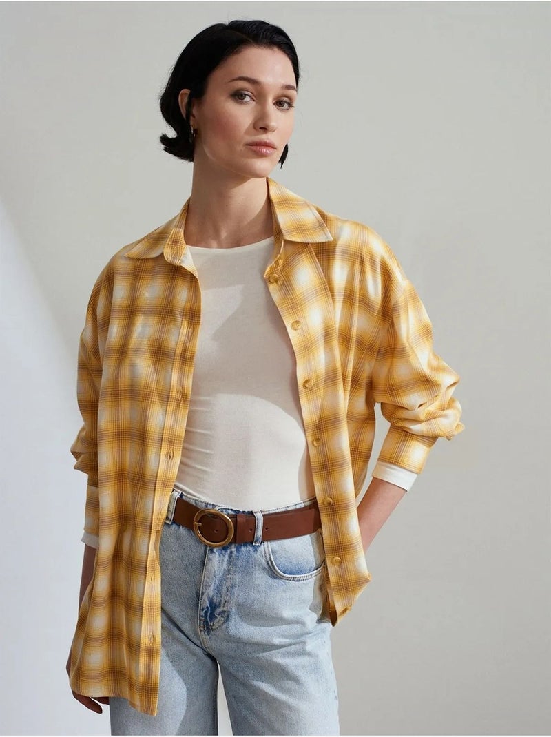 Camisa oversize de cuadros de manga larga dilvin Amarillo - Kiabi