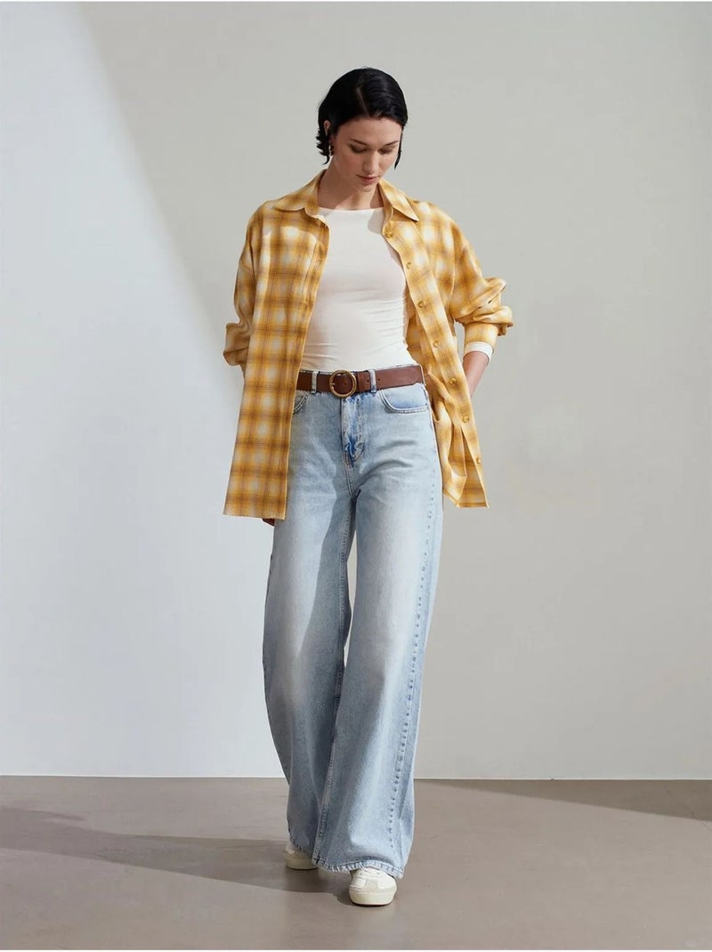 Camisa oversize de cuadros de manga larga dilvin Amarillo - Kiabi