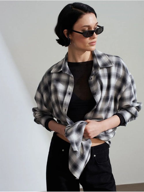 Camisa oversize de cuadros de manga larga dilvin - Kiabi Camisa oversize de cuadros de manga larga dilvin - Kiabi