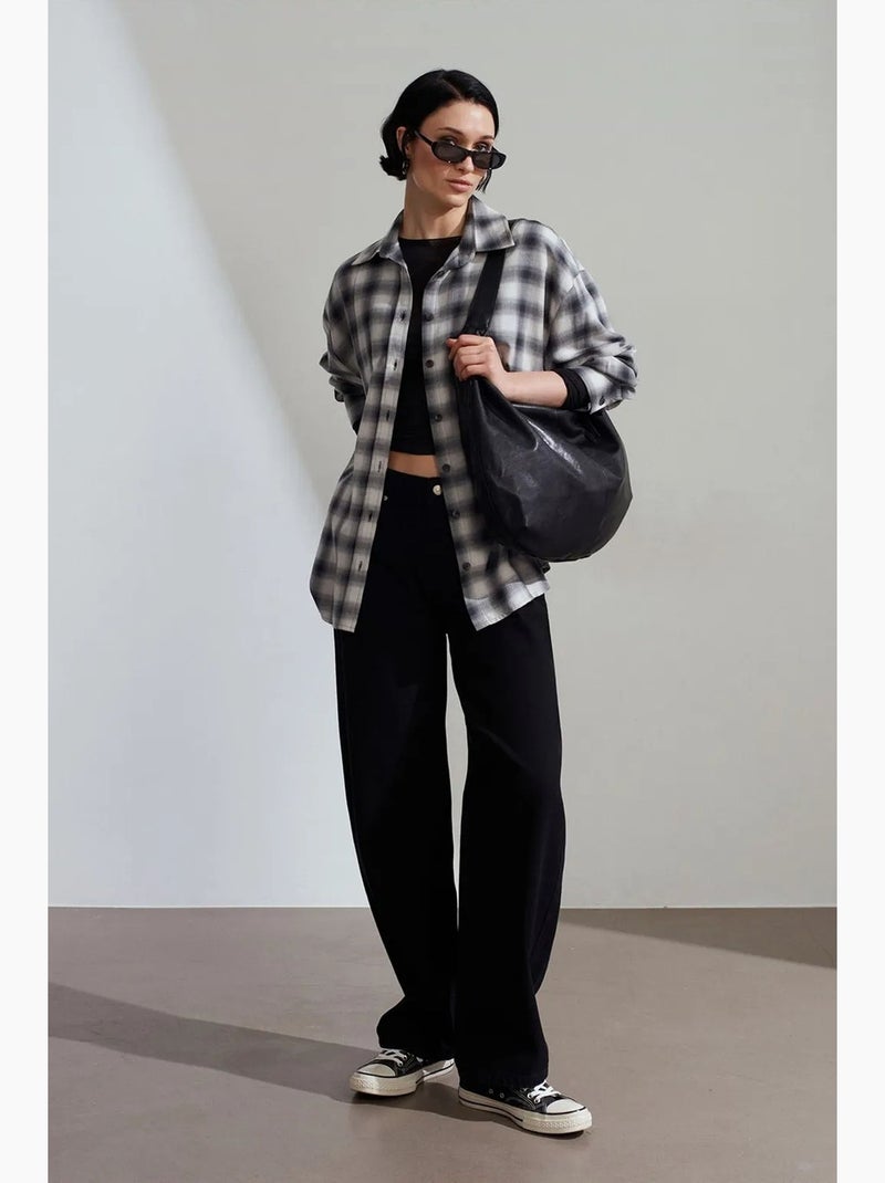 Camisa oversize de cuadros de manga larga dilvin Gris - Kiabi