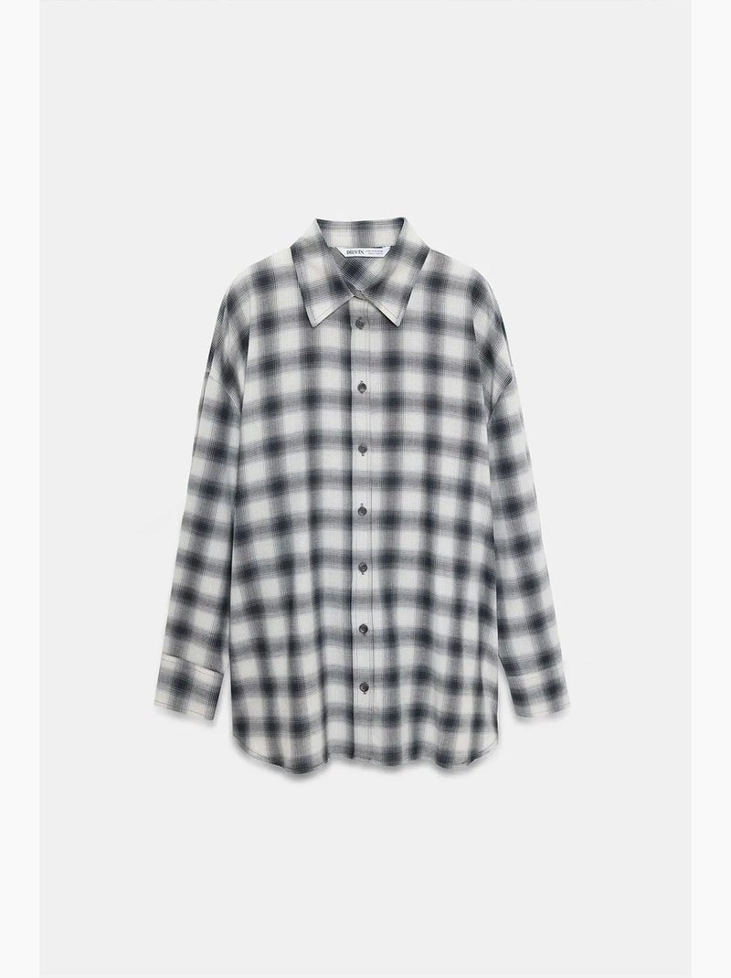 Camisa oversize de cuadros de manga larga dilvin Gris - Kiabi
