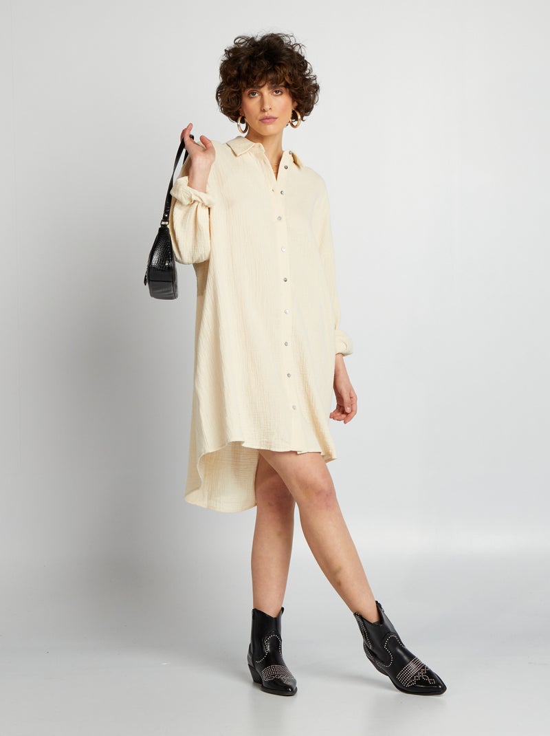 Camisa oversize de gasa de algodón BEIGE - Kiabi