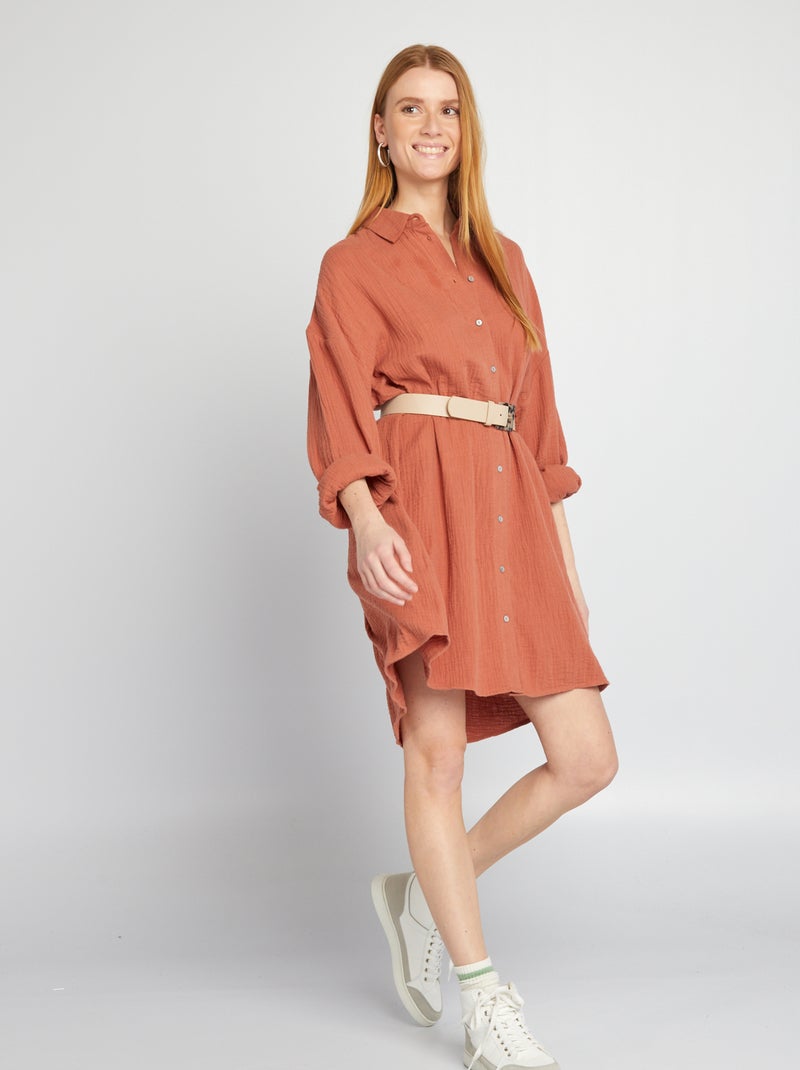 Camisa oversize de gasa de algodón MARRON - Kiabi