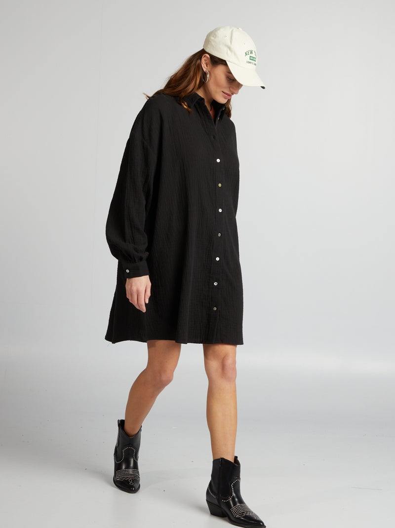 Camisa oversize de gasa de algodón negro - Kiabi