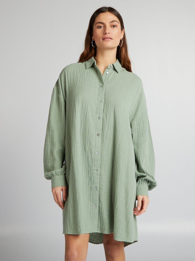 Camisa oversize de gasa de algodón VERDE - Kiabi