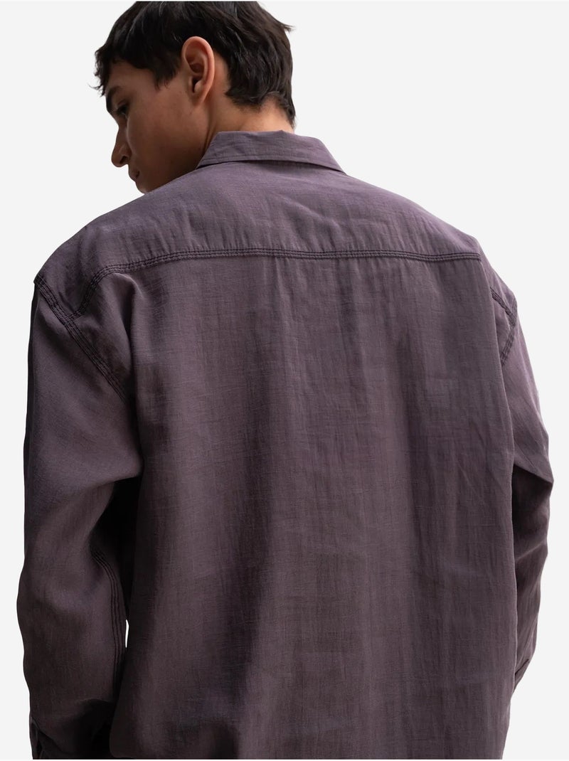 Camisa oversize de hombre de manga larga con bolsillo giesto Gris negro - Kiabi