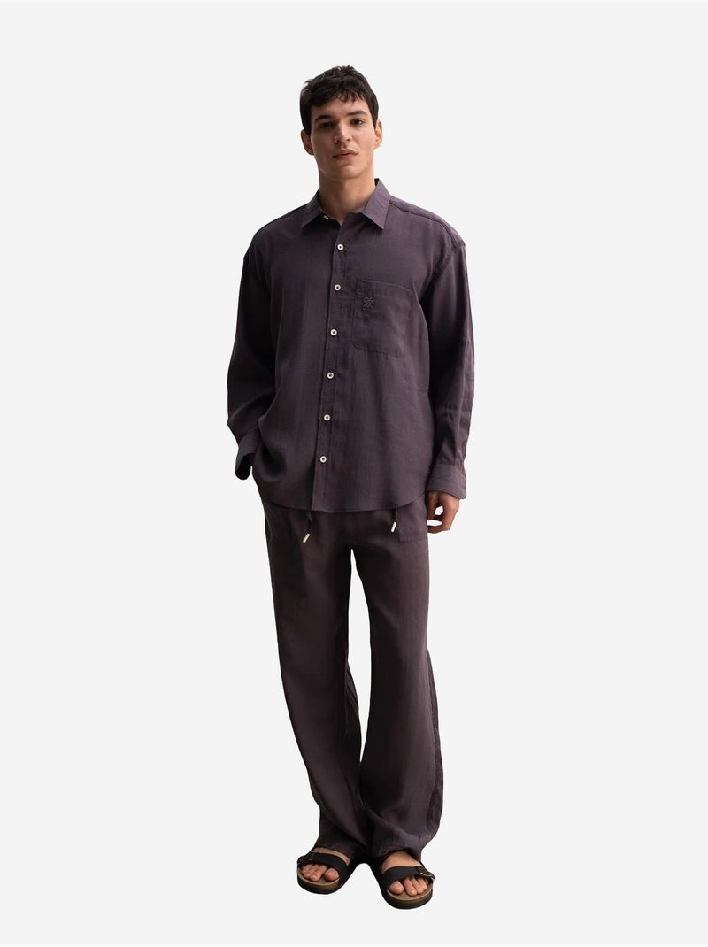 Camisa oversize de hombre de manga larga con bolsillo giesto Gris negro - Kiabi