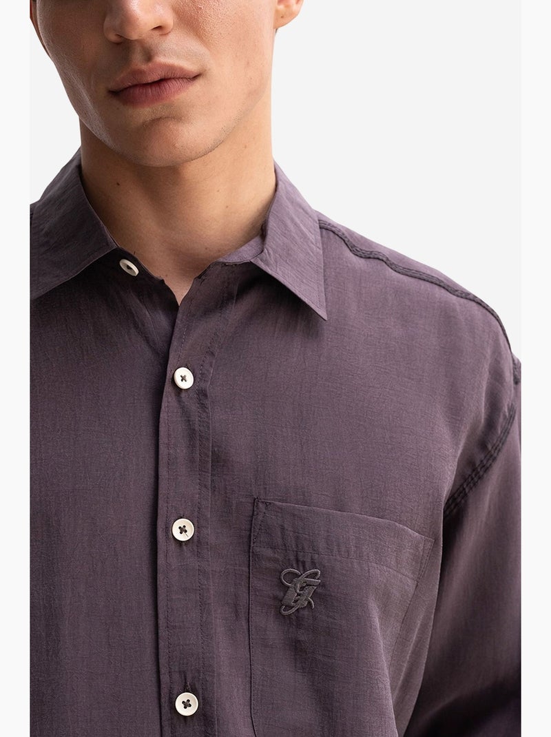 Camisa oversize de hombre de manga larga con bolsillo giesto Gris negro - Kiabi