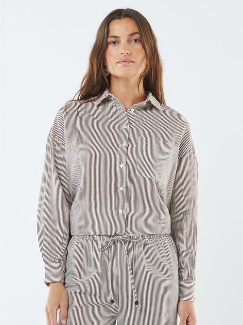 Camisa oversize de lino a rayas - Kiabi