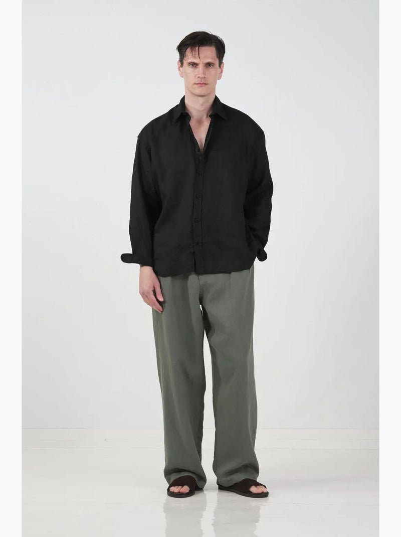 Camisa oversize de lino abotonada giesto Negro - Kiabi