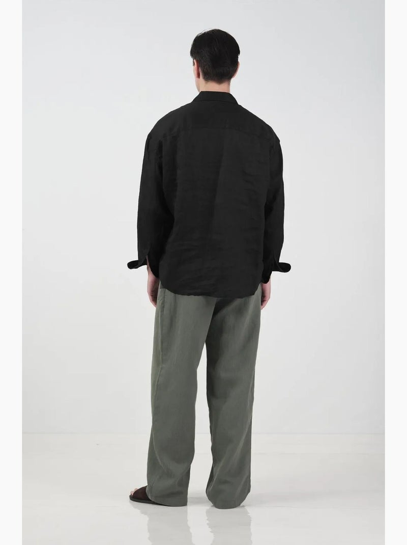 Camisa oversize de lino abotonada giesto Negro - Kiabi