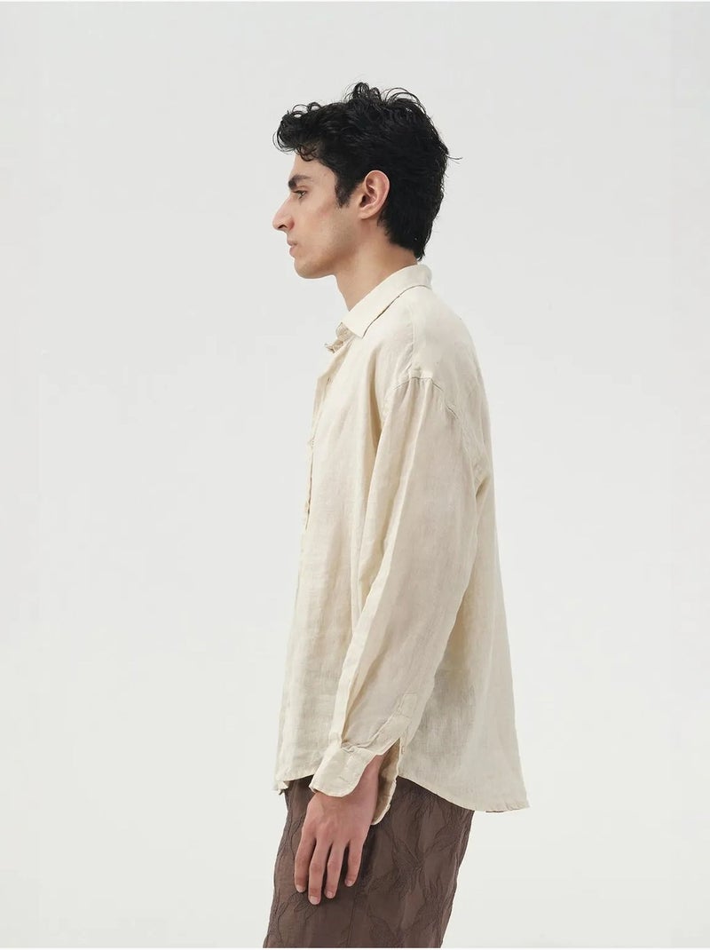 Camisa oversize de lino con botones giesto Beige arcilla - Kiabi