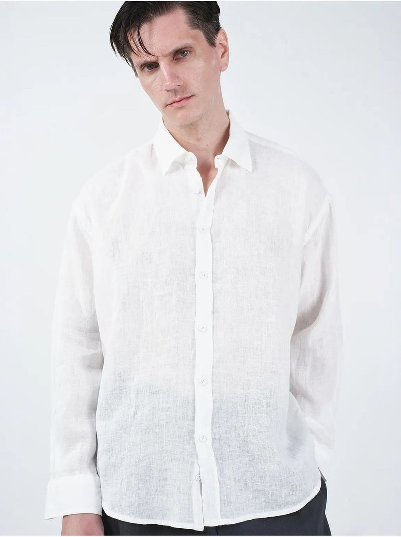 Camisa oversize de lino con botones giesto Blanco - Kiabi