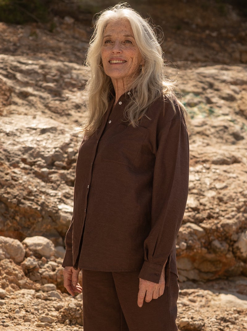 Camisa oversize de lino Marron - Kiabi