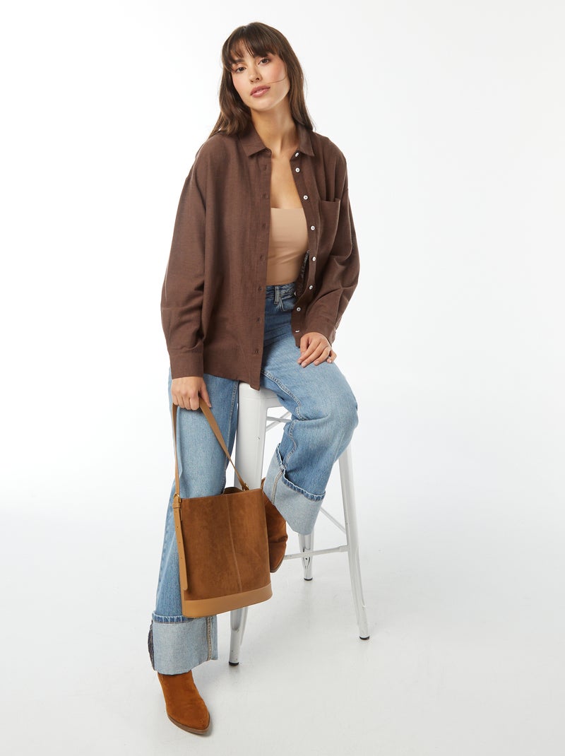 Camisa oversize de lino Marron - Kiabi