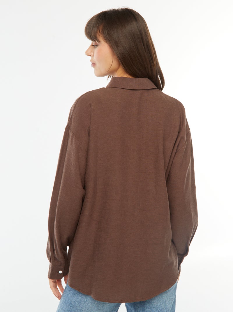 Camisa oversize de lino Marron - Kiabi