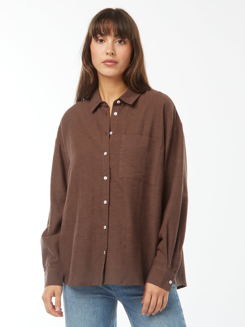 Camisa oversize de lino Marron - Kiabi