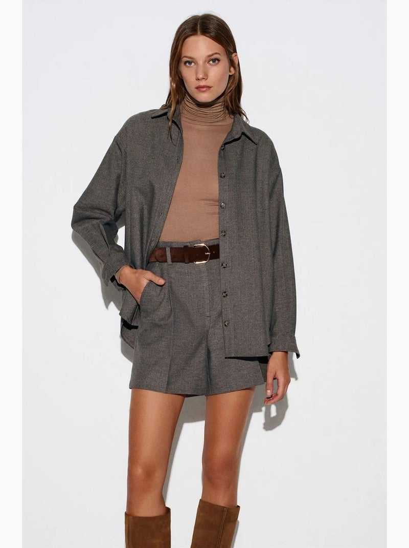 Camisa oversize de manga larga con micro estampado dilvin Gris negro - Kiabi