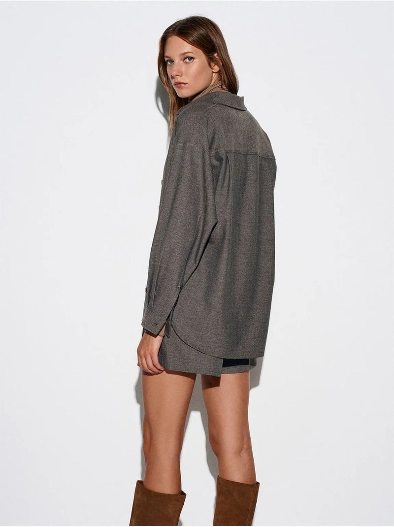 Camisa oversize de manga larga con micro estampado dilvin Gris negro - Kiabi