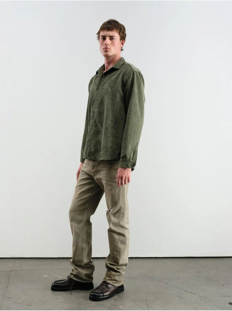 Camisa oversize de pana de manga larga con botones giesto Caqui - Kiabi