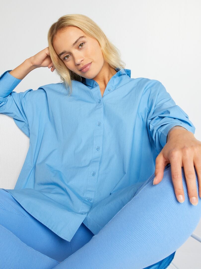 Camisa oversize de popelina Azul - Kiabi