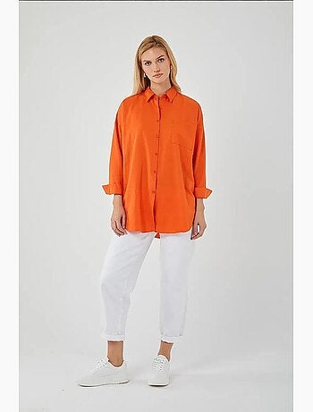 Camisa oversize de popelina con botones y manga larga mixray