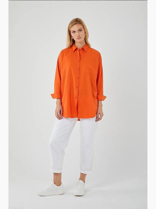 Camisa oversize de popelina con botones y manga larga mixray - Kiabi Camisa oversize de popelina con botones y manga larga mixray - Kiabi