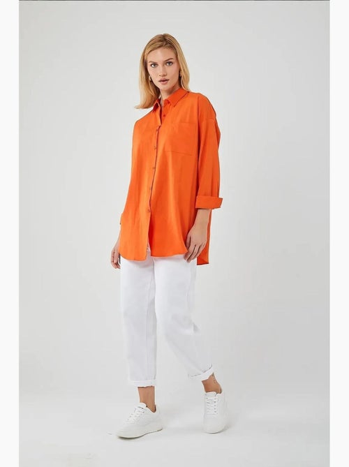 Camisa oversize de popelina con botones y manga larga mixray - Kiabi Camisa oversize de popelina con botones y manga larga mixray - Kiabi