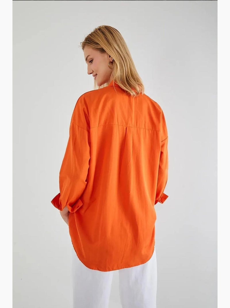Camisa oversize de popelina con botones y manga larga mixray Naranja mandarina - Kiabi