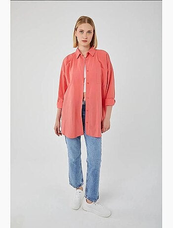 Camisa oversize de popelina con botones y manga larga mixray
