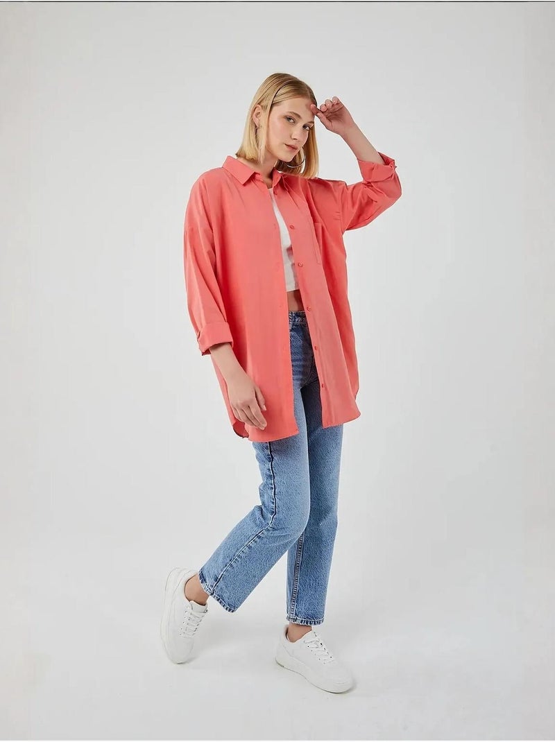Camisa oversize de popelina con botones y manga larga mixray Rojo cachemira - Kiabi